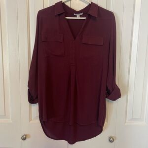 Camber & Grace Burgundy Roll-Sleeve Blouse Size L